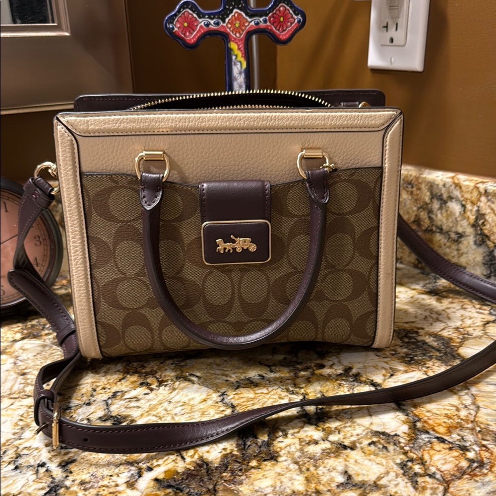 Coach Brown and Cream Signature Handbag